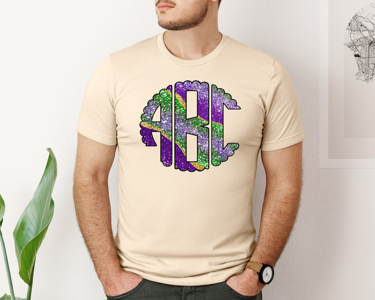 brand:Bella Canvas|color:Soft Cream|Mardi Gras Marble Circle Monogram Doodle Graphic T-Shirt