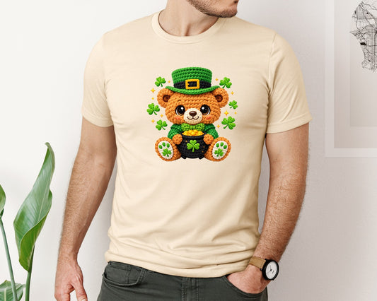 Crochet St Patricks Day Teddy Bear Graphic T-Shirt