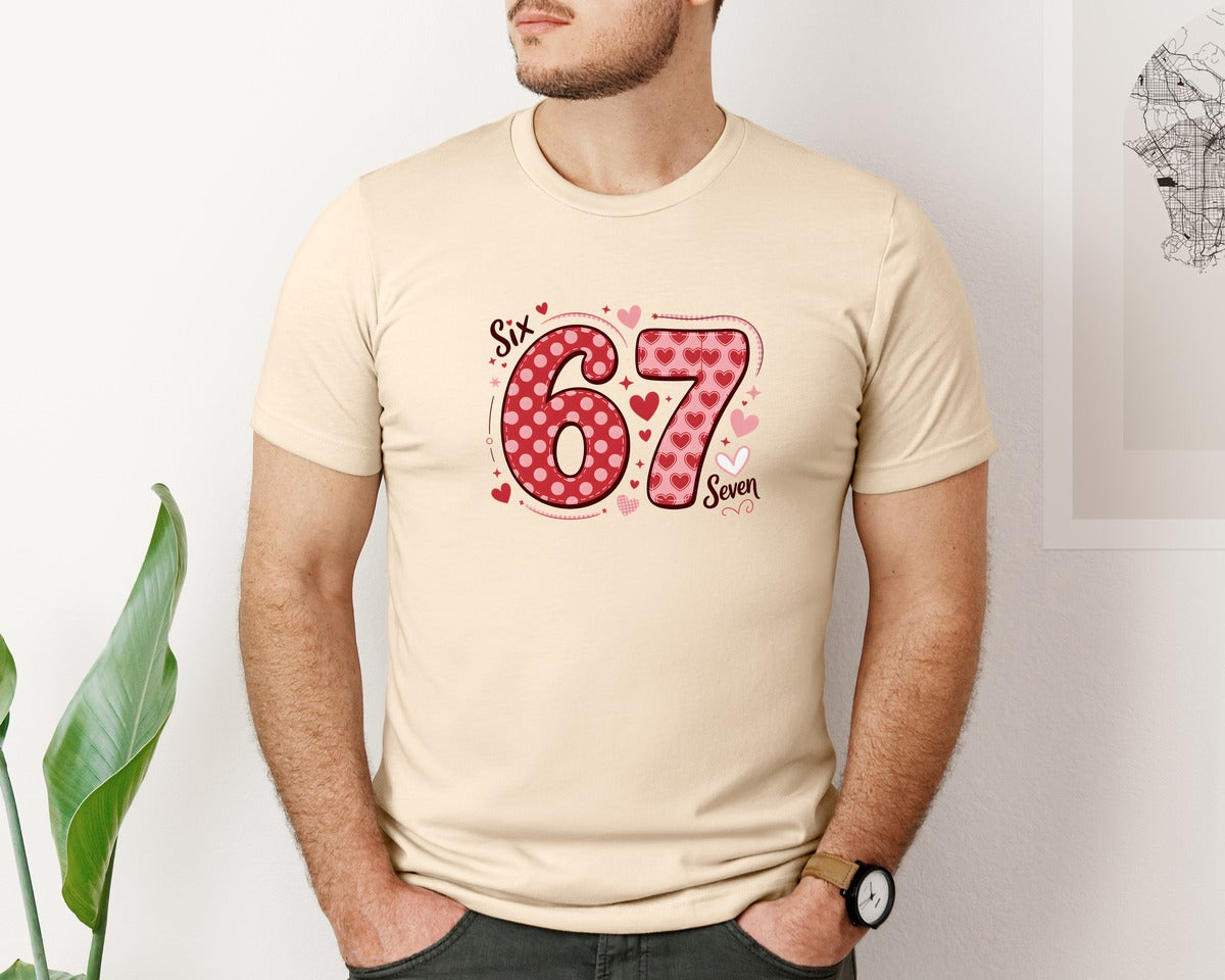 brand:Bella Canvas|color:Soft Cream|Six Seven Number Valentines Day 4 Graphic T-Shirt