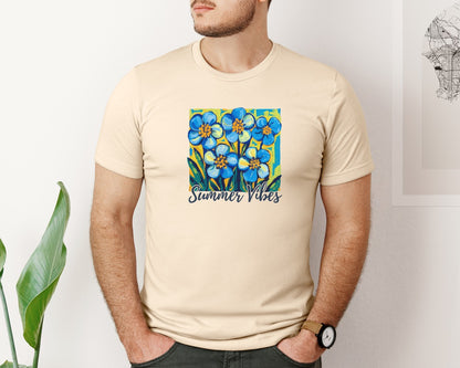 brand:Bella Canvas|color:Soft Cream|Summer Vibes Watercolor Flowers Graphic T-Shirt