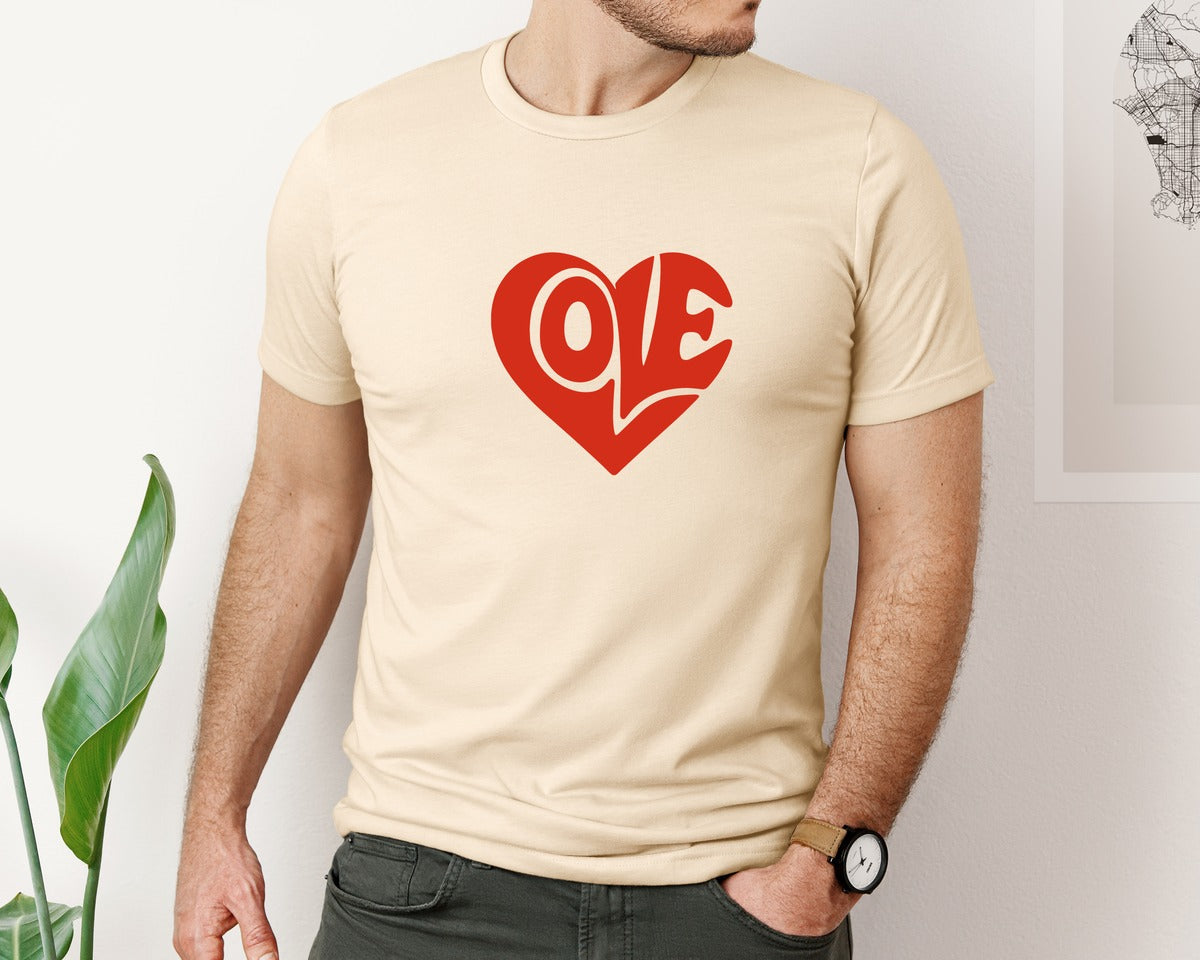 brand:Bella Canvas|color:Soft Cream|Bold Retro Heart Love Typography Graphic T-Shirt