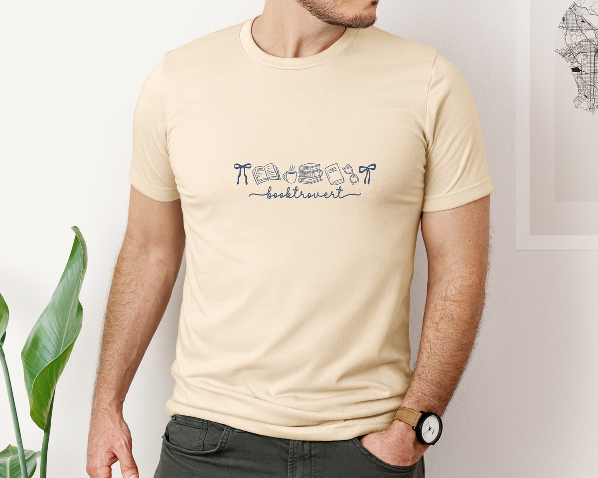 brand:Bella Canvas|color:Soft Cream|Coquette Bookish Booktrovert Doodle Book Graphic T-Shirt