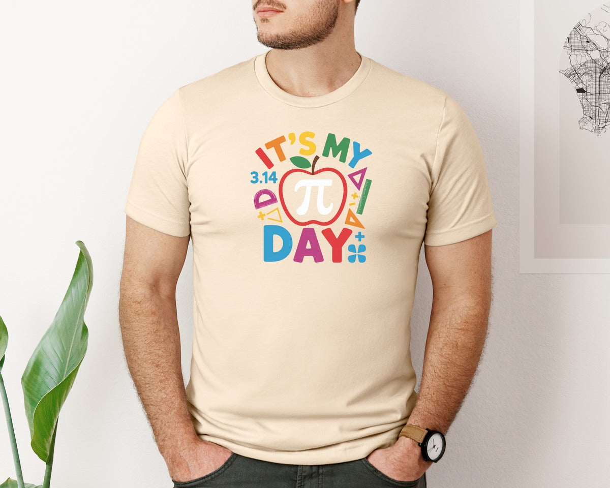 brand:Bella Canvas|color:Soft Cream|Pi Day Teacher Apple Graphic T-Shirt