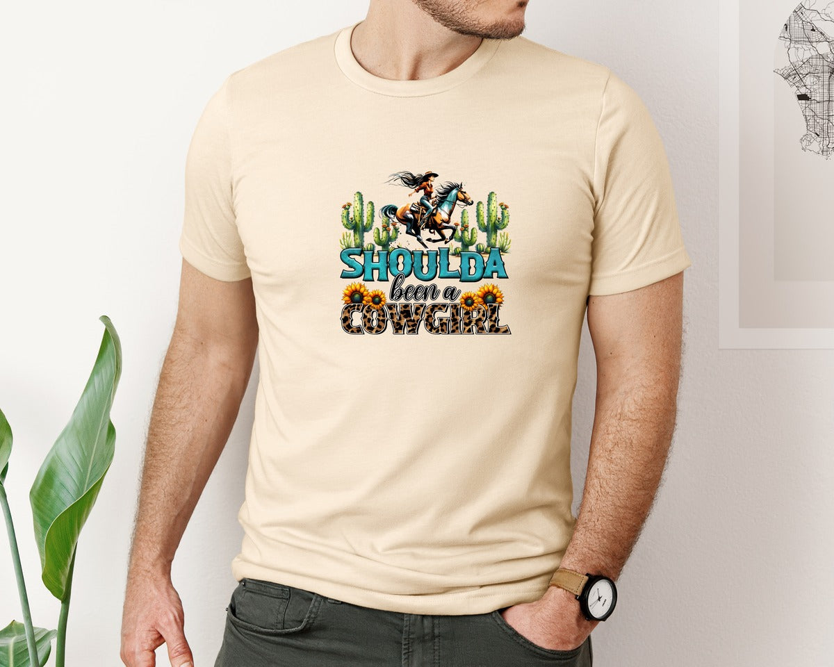 brand:Bella Canvas|color:Soft Cream|Shoulda Been A Cowgirl Western Rodeo Graphic T-Shirt