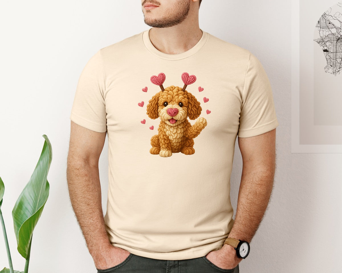 brand:Bella Canvas|color:Soft Cream|Dog Valentines Day Goldendoodle 2 Graphic T-Shirt