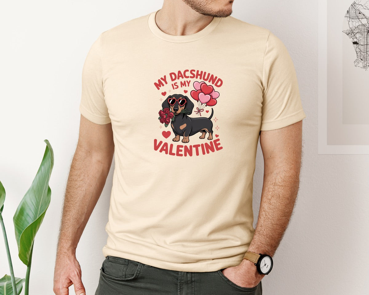 brand:Bella Canvas|color:Soft Cream|My Dachshund Is My Valentine 6 Graphic T-Shirt