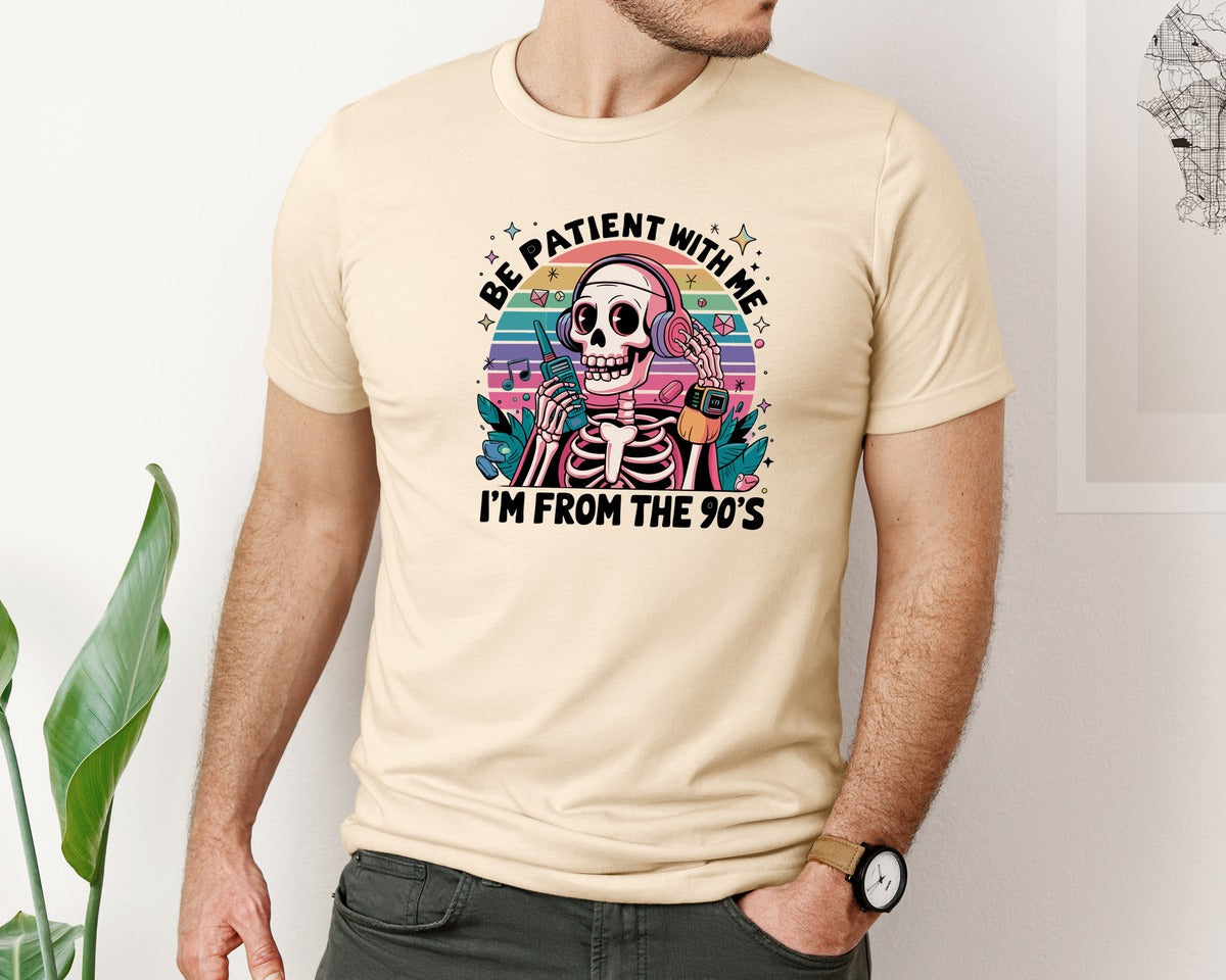 brand:Bella Canvas|color:Soft Cream|Retro Skeleton 90S Nostalgia Vibe Graphic T-Shirt