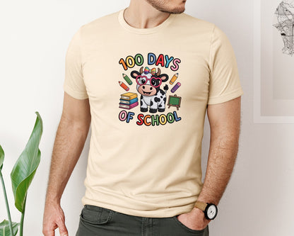 brand:Bella Canvas|color:Soft Cream|100 Days Of School Highland Cow 4 Graphic T-Shirt