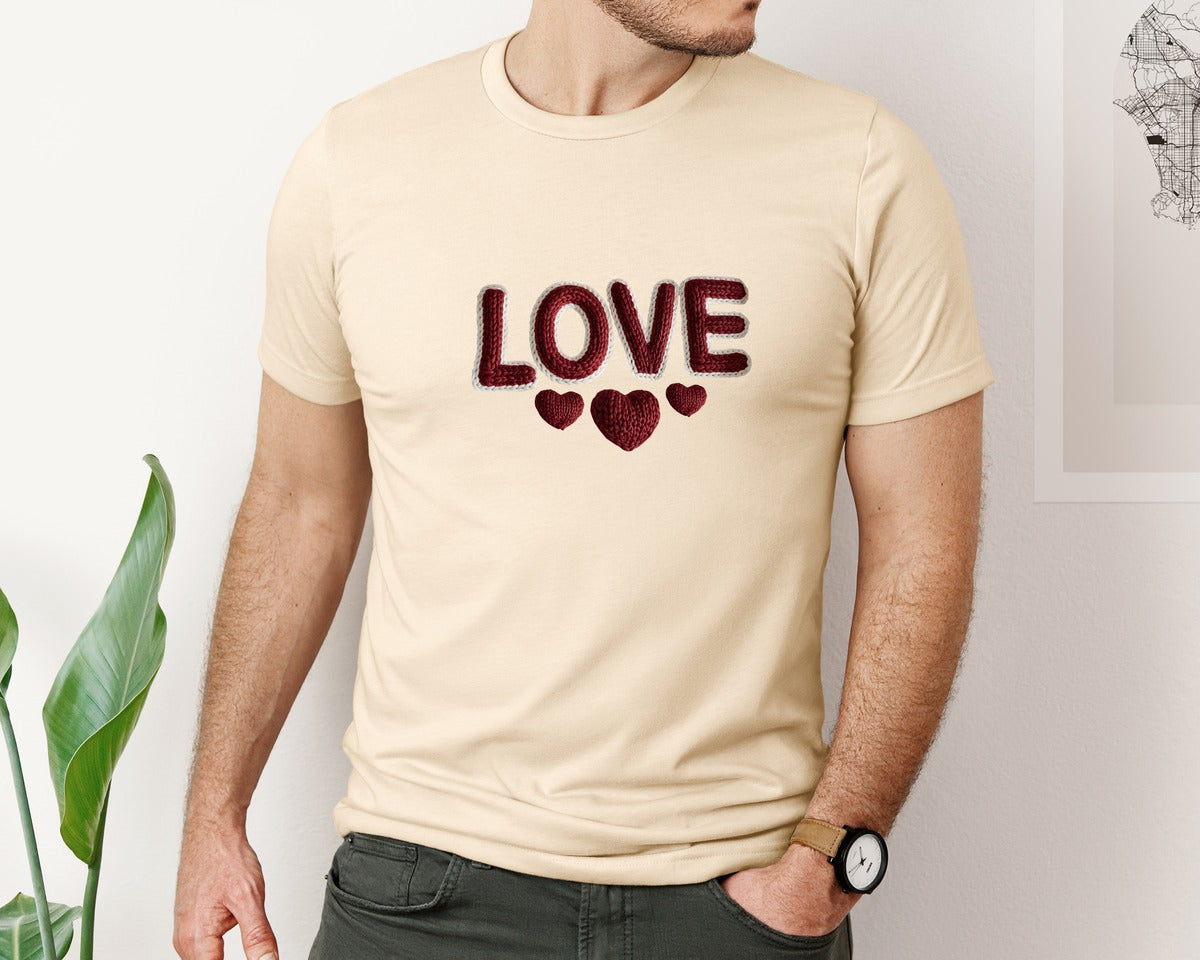 brand:Bella Canvas|color:Soft Cream|Yarn Faux Embroidery Valentine Varsity L 2 Graphic T-Shirt