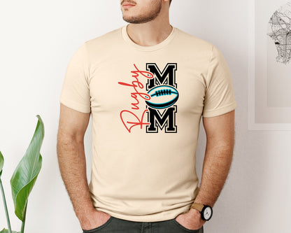 brand:Bella Canvas|color:Soft Cream|Rugby Mom Front Back Shirt Graphic T-Shirt