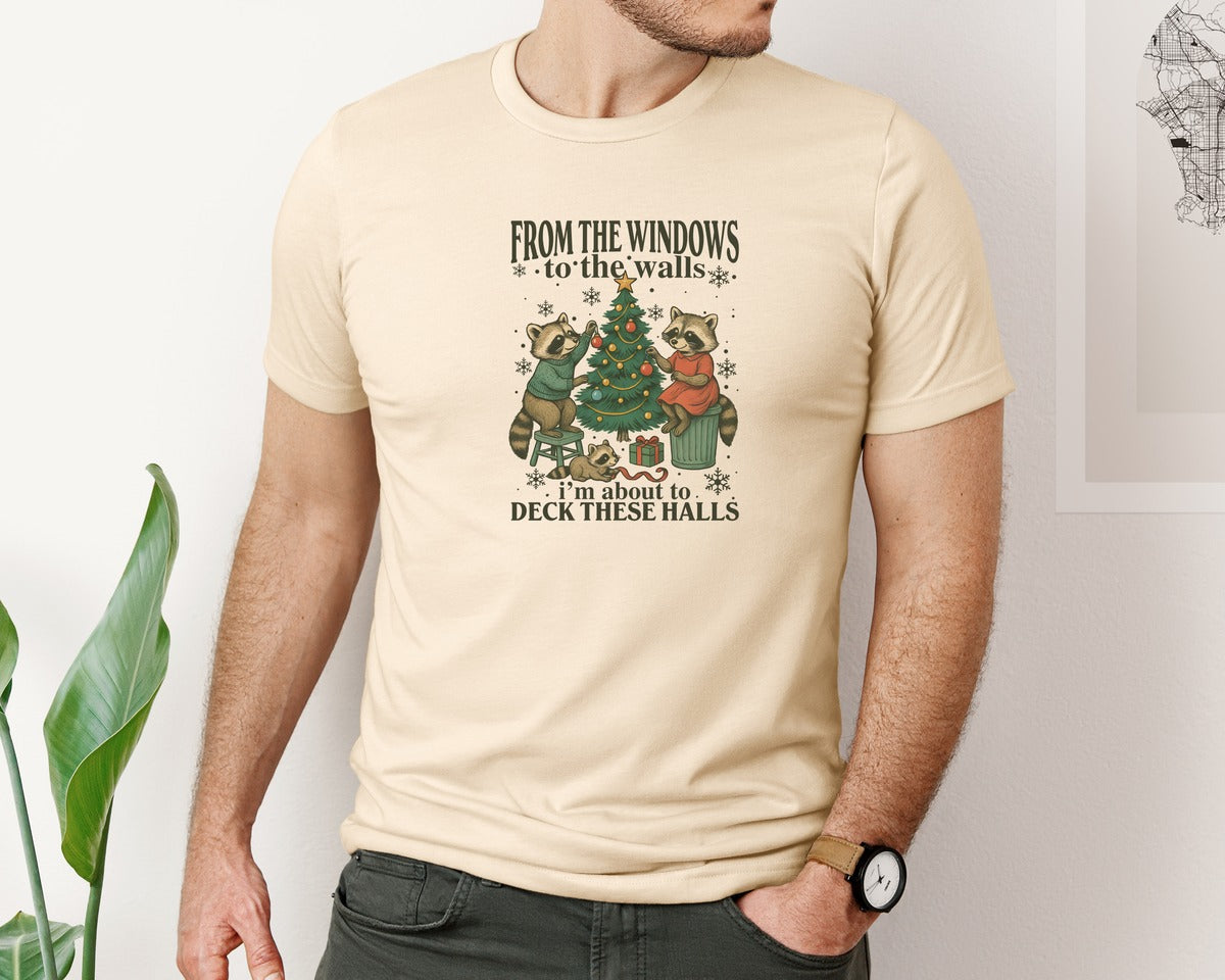 brand:Bella Canvas|color:Soft Cream|Raccoon Christmas Graphic T-Shirt