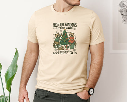 brand:Bella Canvas|color:Soft Cream|Raccoon Christmas Graphic T-Shirt