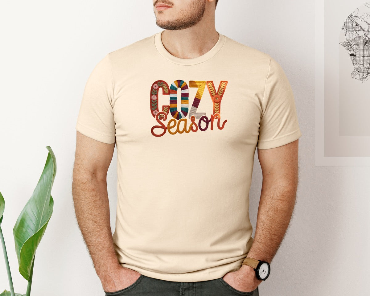 brand:Bella Canvas|color:Soft Cream|Crochet Cozy Season Preppy Design Graphic T-Shirt