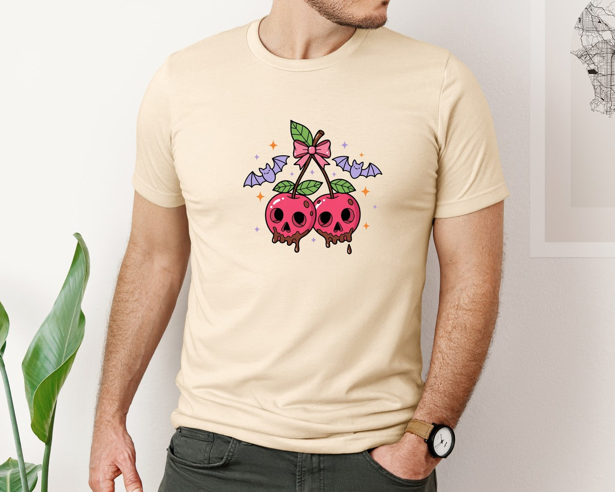 brand:Bella Canvas|color:Soft Cream|Spooky Cherry Skulls Halloween Graphic T-Shirt