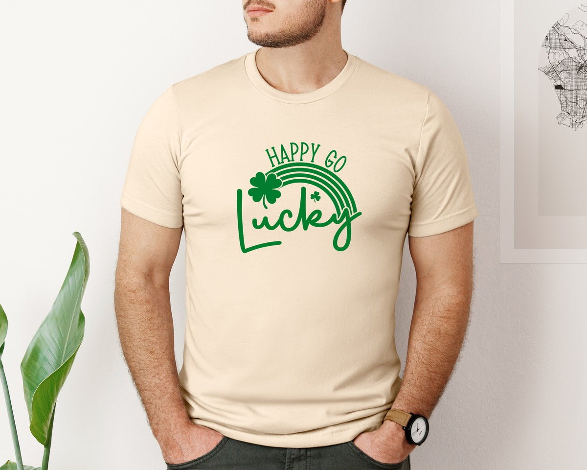 brand:Bella Canvas|color:Soft Cream|St Patricks Day Happy Go Lucky 9 Graphic T-Shirt