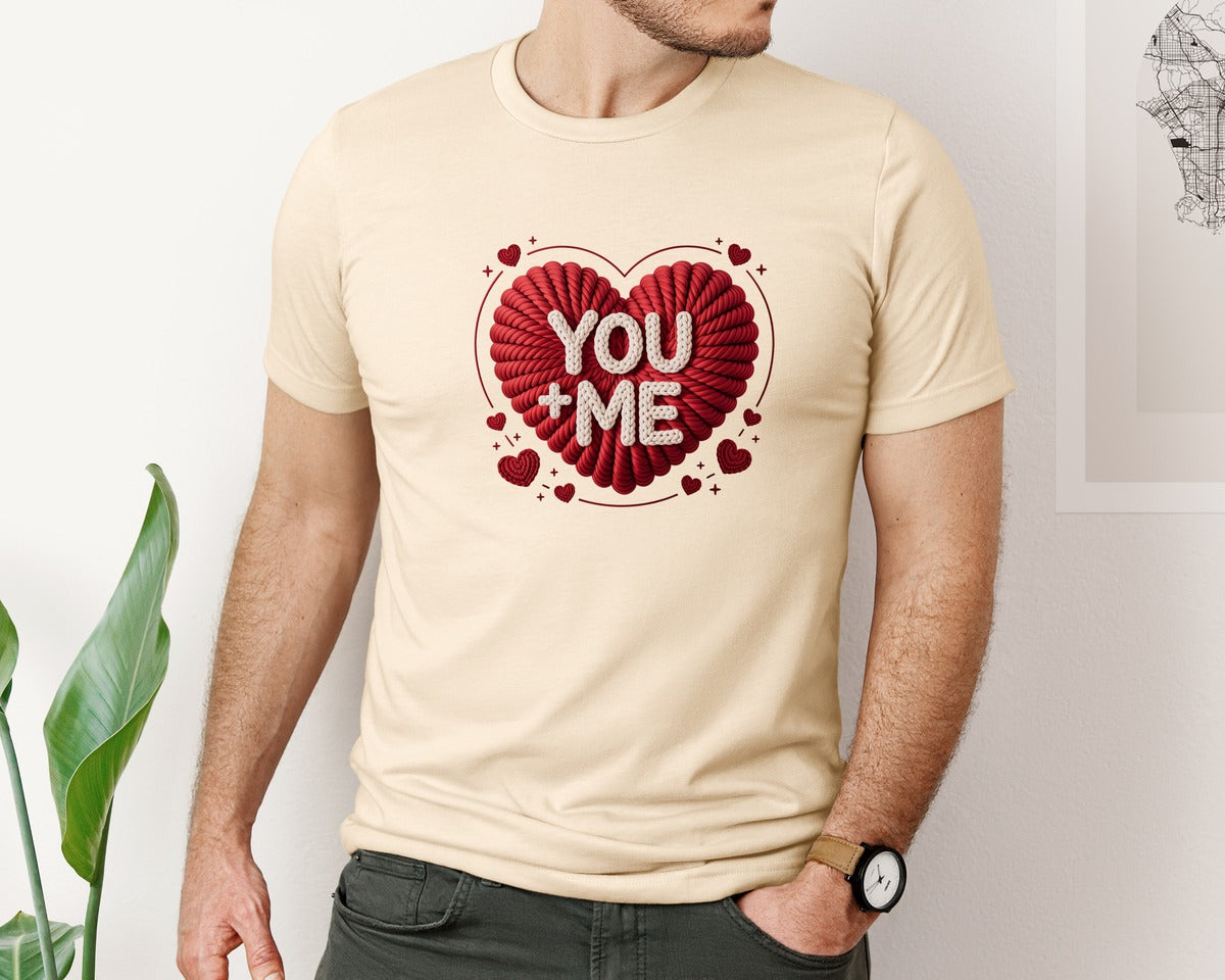 brand:Bella Canvas|color:Soft Cream|Faux Yarn Knitted Valentine Heart Design Graphic T-Shirt