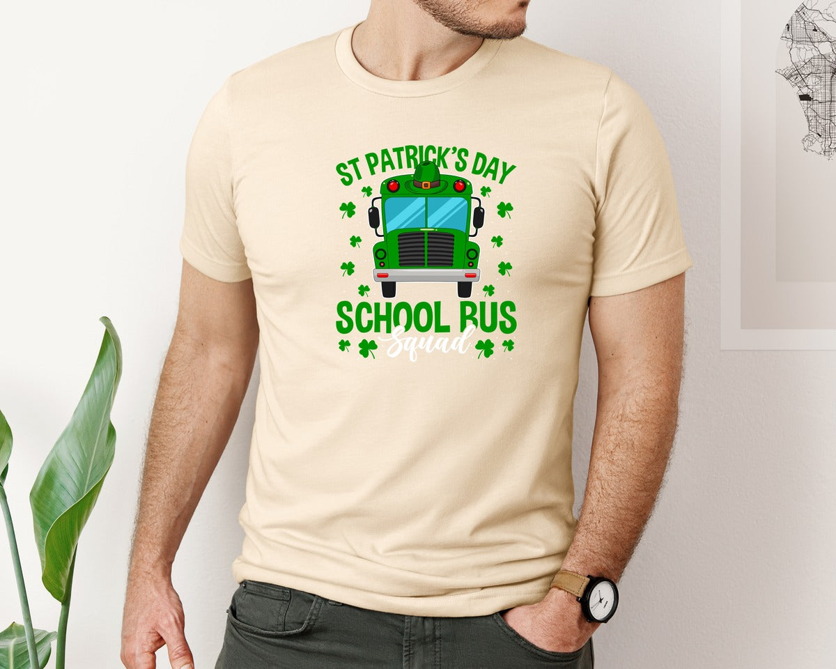 brand:Bella Canvas|color:Soft Cream|St Patricks Day School Bus Squad School 2 Graphic T-Shirt