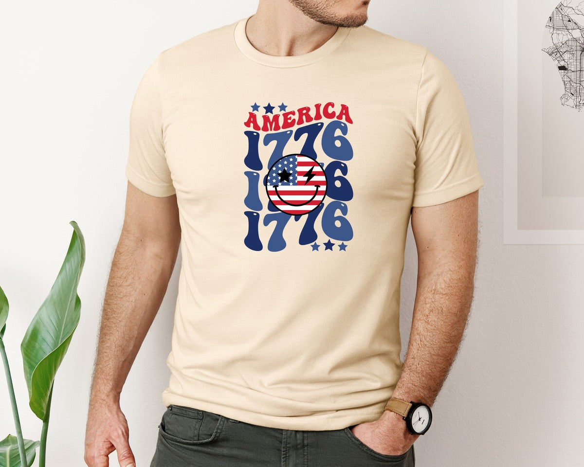 brand:Bella Canvas|color:Soft Cream|America 1776 Retro 4Th Of July Graphic T-Shirt