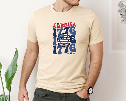 brand:Bella Canvas|color:Soft Cream|America 1776 Retro 4Th Of July Graphic T-Shirt