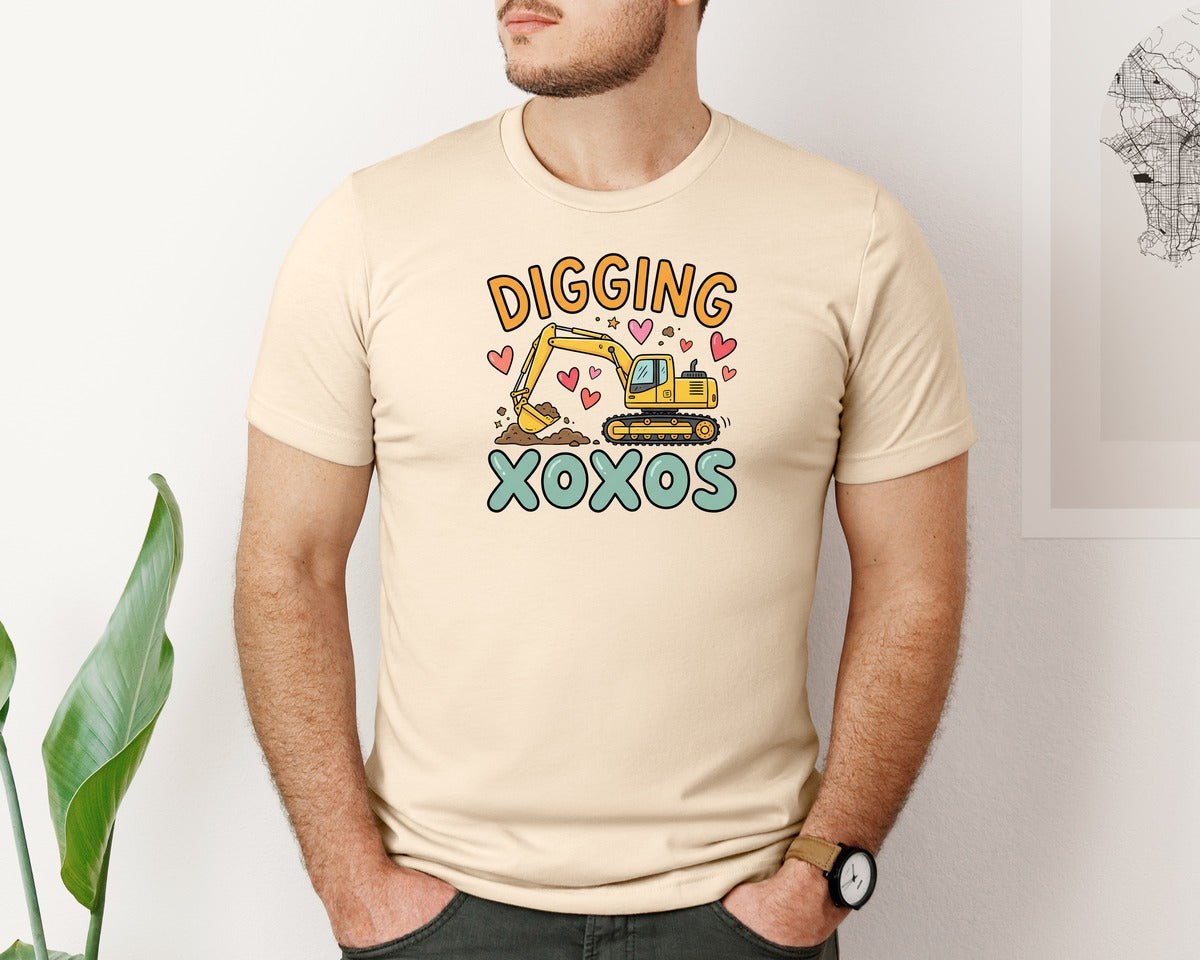brand:Bella Canvas|color:Soft Cream|Digging Xoxos Excavator Valentine Graphic T-Shirt