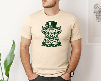 brand:Bella Canvas|color:Soft Cream|Cute St Patricks Highland Cow Graphic T-Shirt