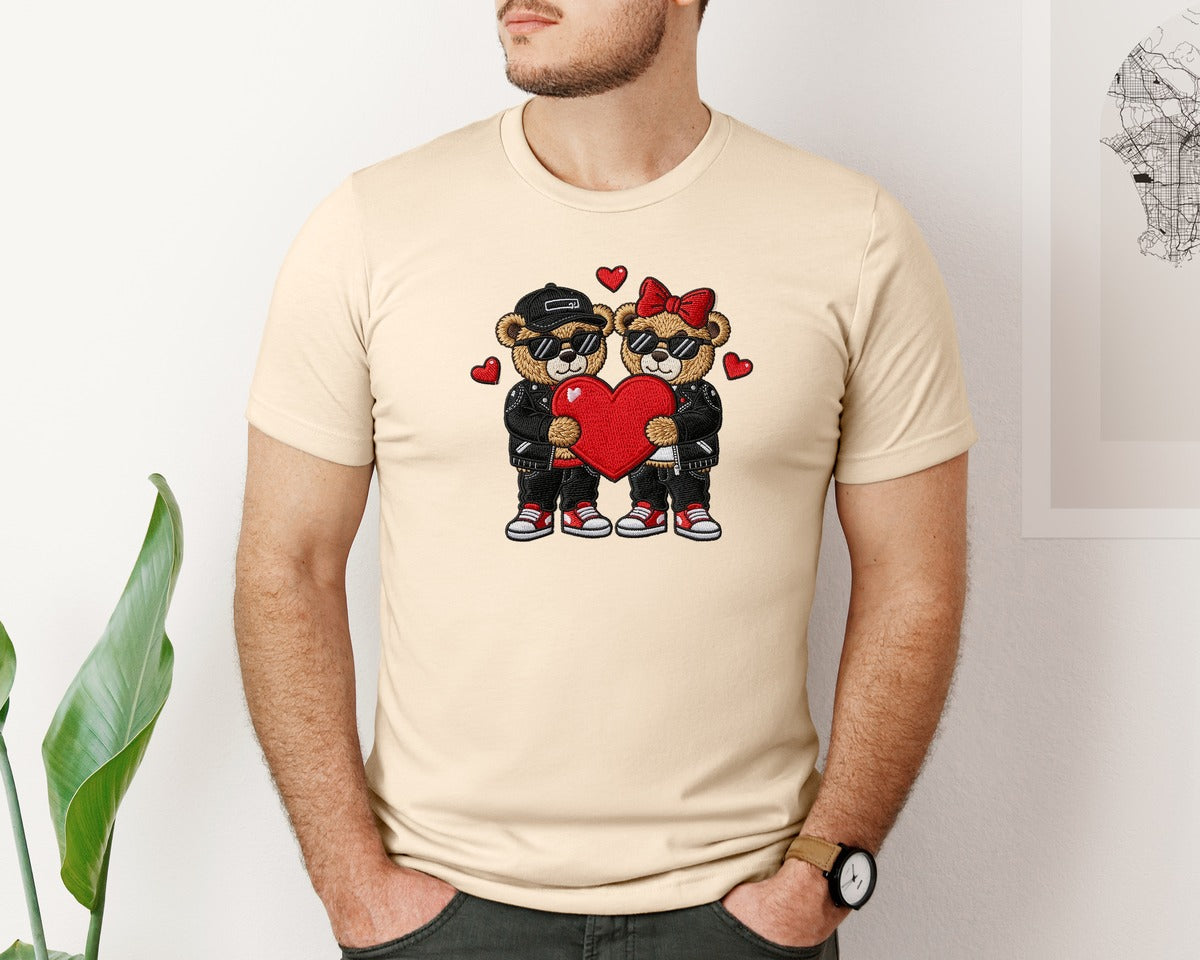 brand:Bella Canvas|color:Soft Cream|Faux Yarn Hip Hop Teddy Bear Valentine 3 Graphic T-Shirt