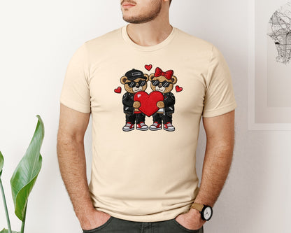 brand:Bella Canvas|color:Soft Cream|Faux Yarn Hip Hop Teddy Bear Valentine 3 Graphic T-Shirt