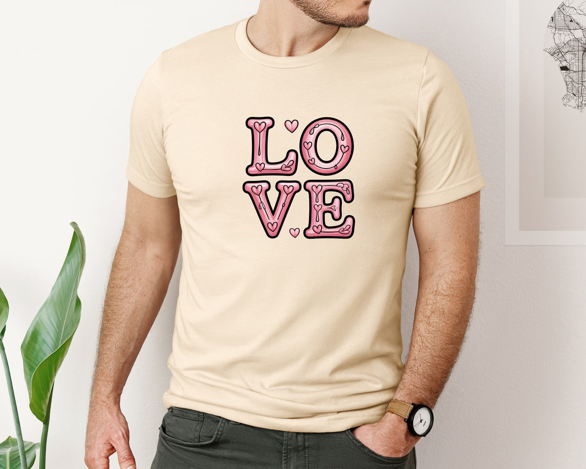 brand:Bella Canvas|color:Soft Cream|Love Valentines Day Valentine 3 Graphic T-Shirt