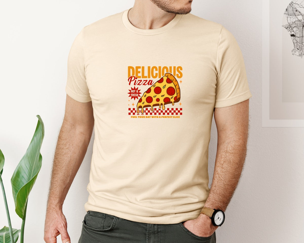 brand:Bella Canvas|color:Soft Cream|Retro Cartoon Pizza Urban T Shirt Design Graphic T-Shirt