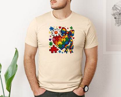 brand:Bella Canvas|color:Soft Cream|Autism Mom Coquette Bow Faux Yarn Shirt Graphic T-Shirt