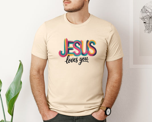 Christian Jesus Loves You Neon 4 Graphic T-Shirt