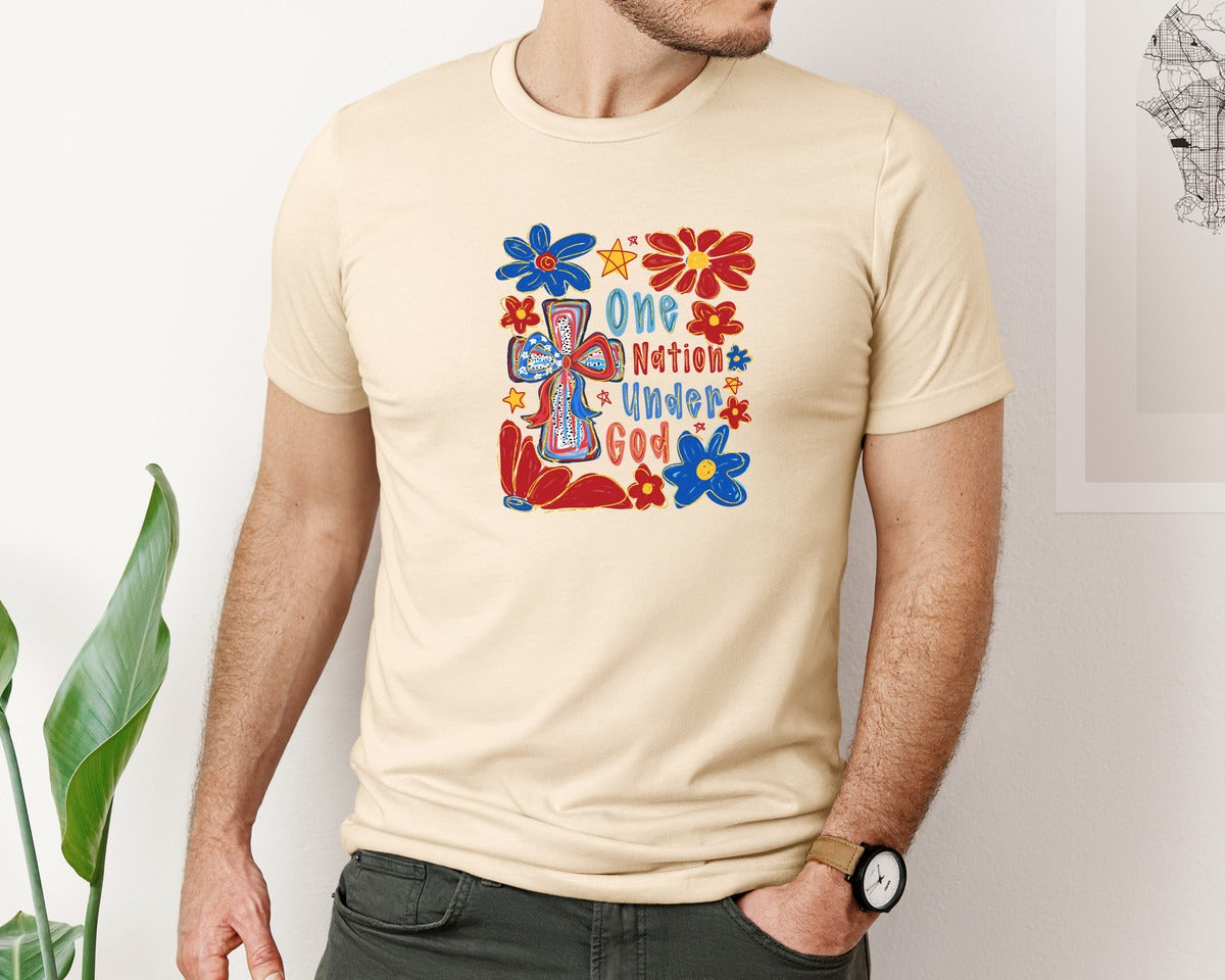 brand:Bella Canvas|color:Soft Cream|Christian 4Th Of July Cross 2 Graphic T-Shirt