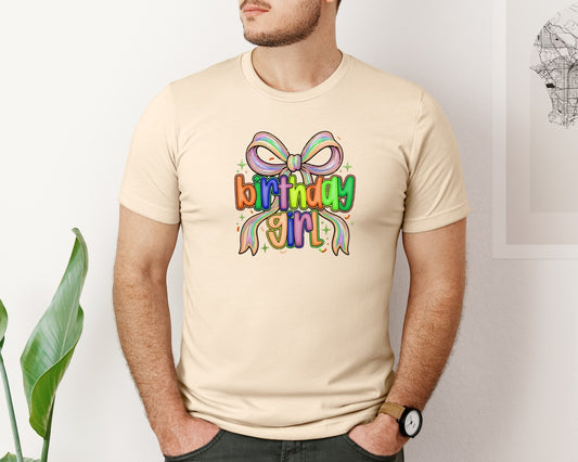 Birthday Girl Bow Faux Yarn Coquette Graphic T-Shirt