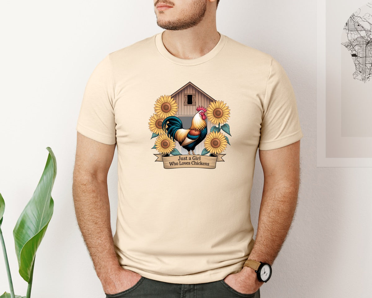 brand:Bella Canvas|color:Soft Cream|Just A Girl Who Loves Chickens 8 Graphic T-Shirt