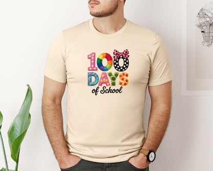 brand:Bella Canvas|color:Soft Cream|Bright Patchwork 100 Days Of School Graphic T-Shirt