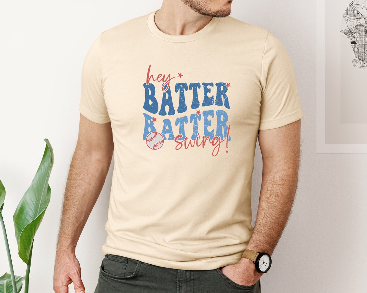brand:Bella Canvas|color:Soft Cream|Retro Baseball Hey Batter Batter Swing Graphic T-Shirt