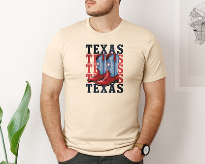 brand:Bella Canvas|color:Soft Cream|Texas Cowboy Boots Western Rodeo 4 Graphic T-Shirt