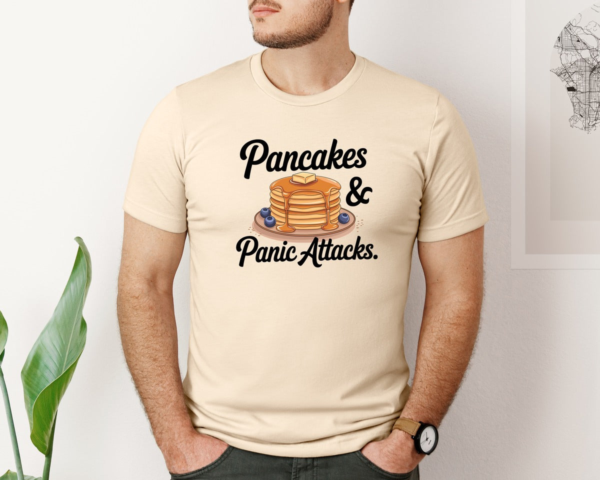 brand:Bella Canvas|color:Soft Cream|Pancakes Panic Attacks Graphic T-Shirt