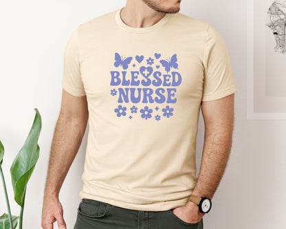 brand:Bella Canvas|color:Soft Cream|Blessed Nurse T Shirt Design Graphic T-Shirt