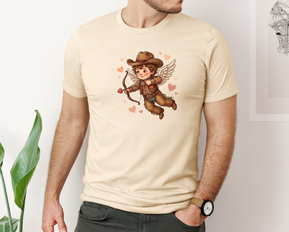 brand:Bella Canvas|color:Soft Cream|Cute Cupid Cowboy Valentine Graphic T-Shirt