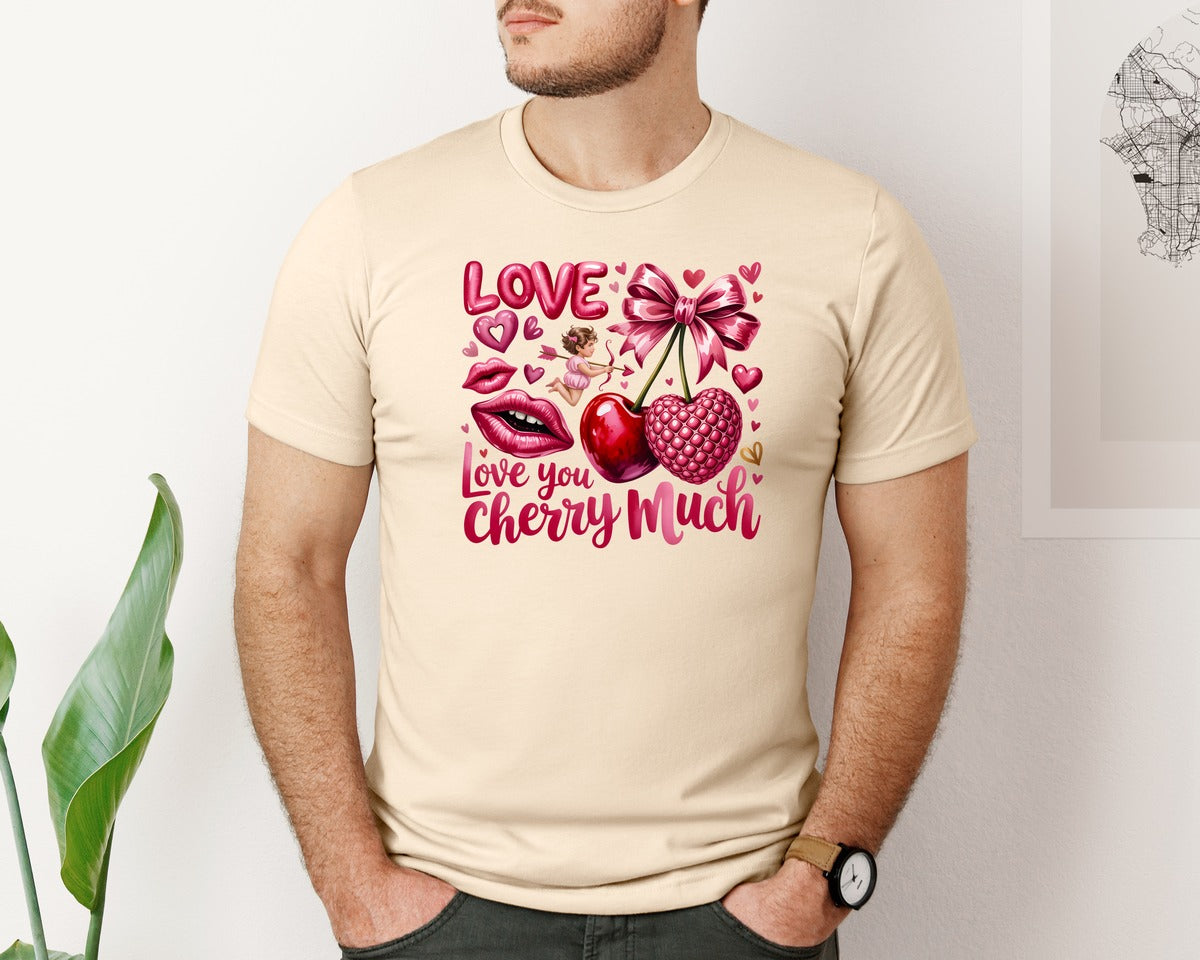 brand:Bella Canvas|color:Soft Cream|Love You Cherry Much Valentines Graphic T-Shirt