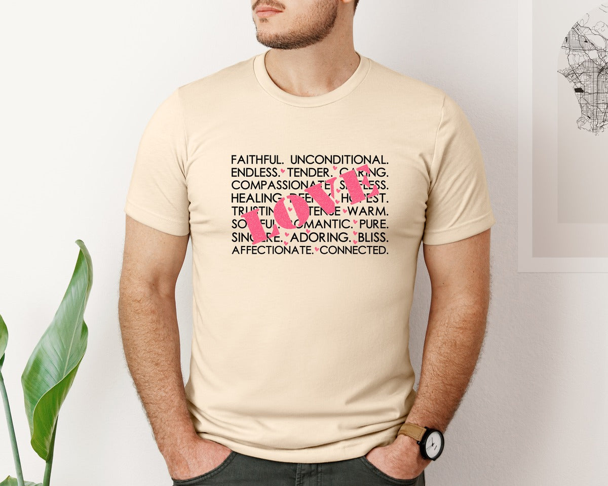 brand:Bella Canvas|color:Soft Cream|Valentines Day Words Love Love Graphic T-Shirt