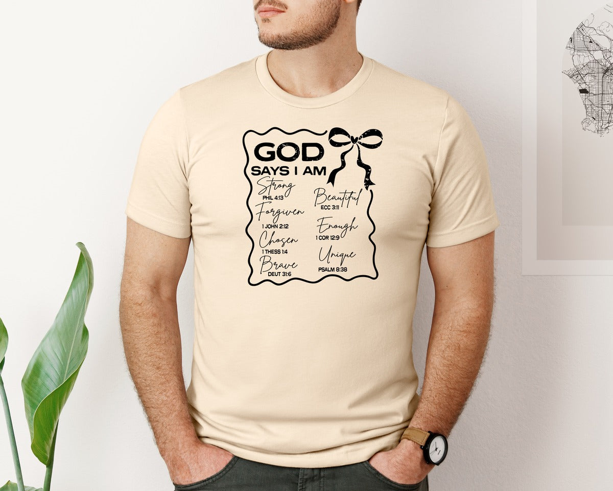 brand:Bella Canvas|color:Soft Cream|God Says I Am Coquette Christian Graphic T-Shirt