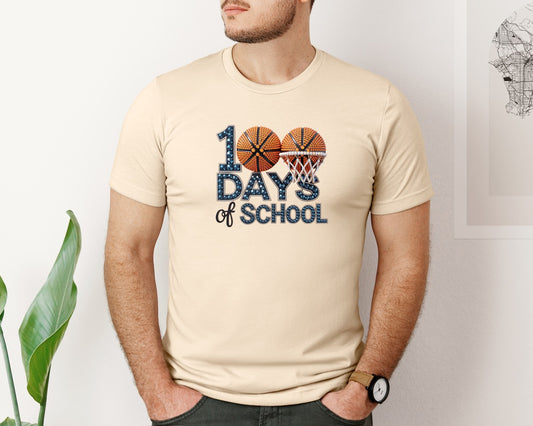 Rhinestone Basketball 100 Days School Graphic T-Shirt