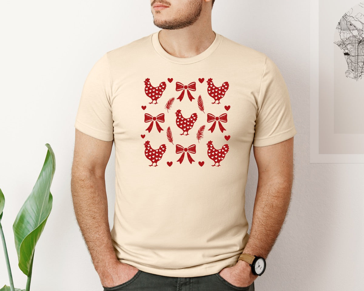 brand:Bella Canvas|color:Soft Cream|Coquette Chicken Valentine Chicken Graphic T-Shirt