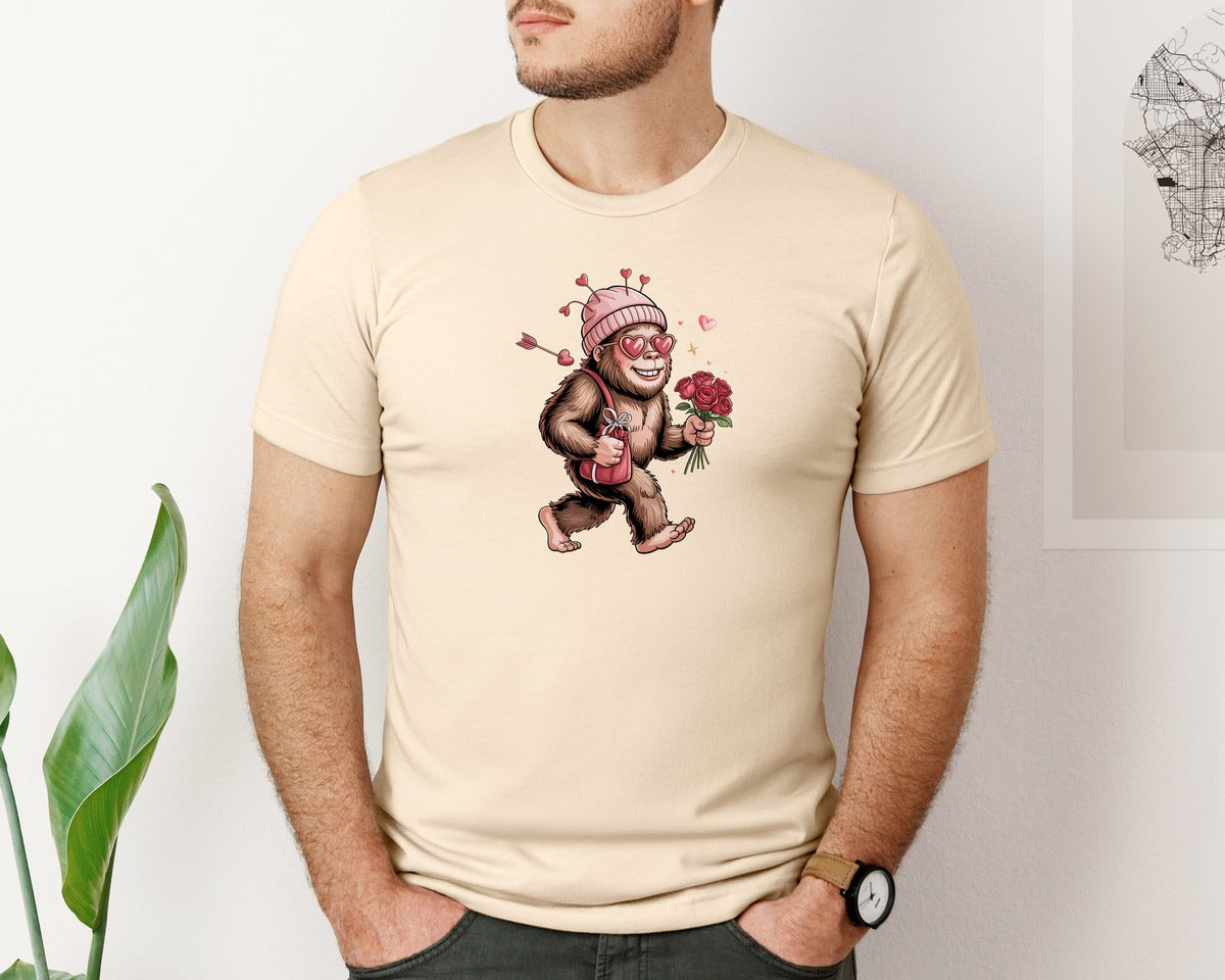 brand:Bella Canvas|color:Soft Cream|Valentine Bigfoot Love Sasquatch Tee Graphic T-Shirt