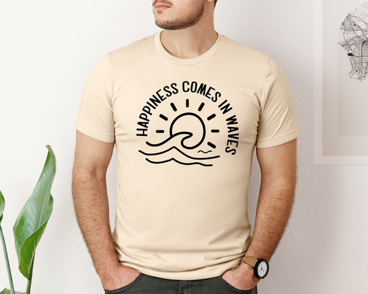 Happiness Comes In Waves Summer Graphic T-Shirt