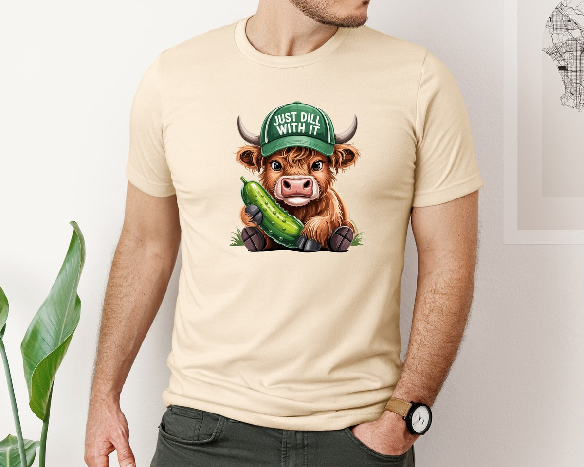 brand:Bella Canvas|color:Soft Cream|Dill Cow Funny Pickle Hat Design Graphic T-Shirt
