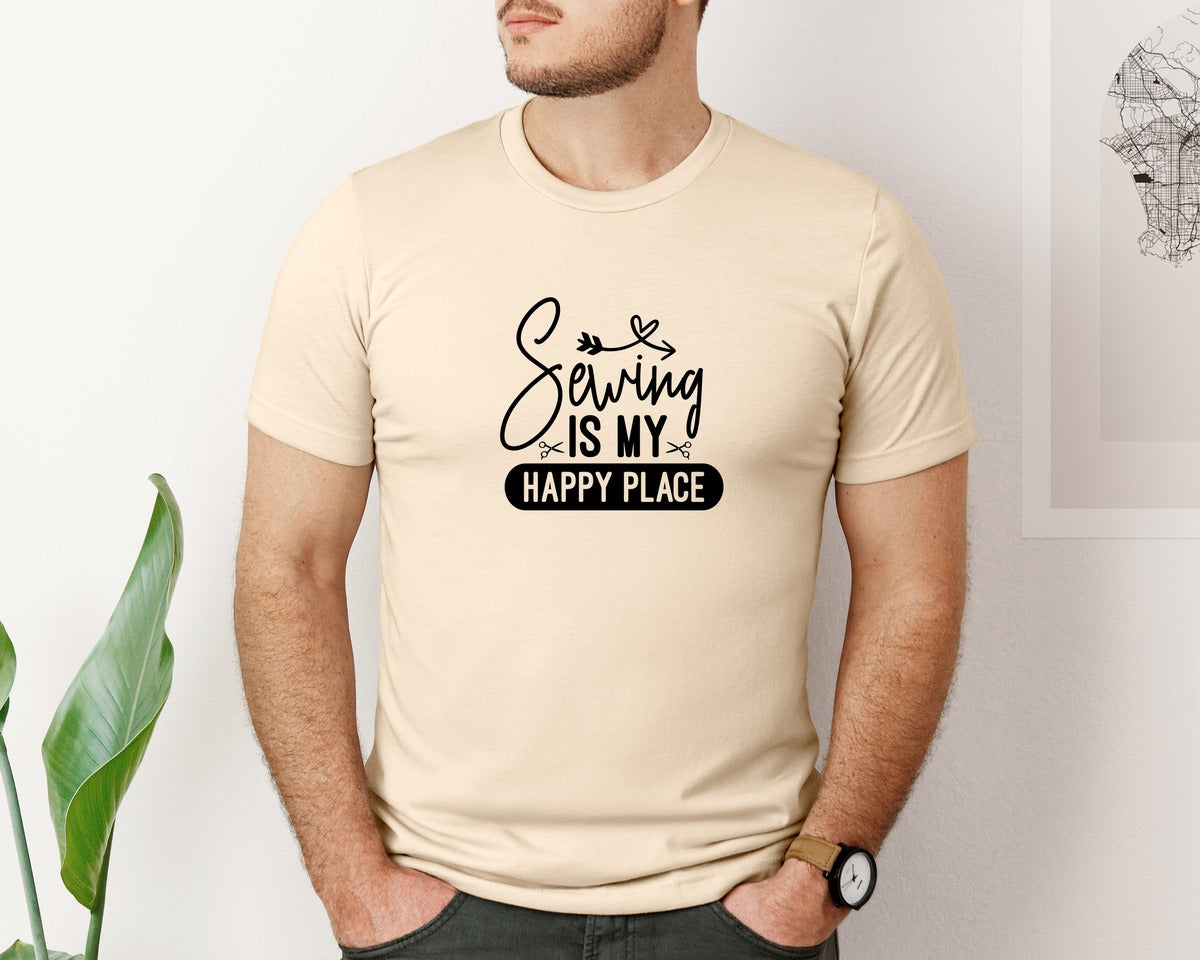brand:Bella Canvas|color:Soft Cream|Sewing Is My Happy Place 36 Graphic T-Shirt