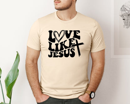 brand:Bella Canvas|color:Soft Cream|Love Like Jesus Wavy 2 Graphic T-Shirt